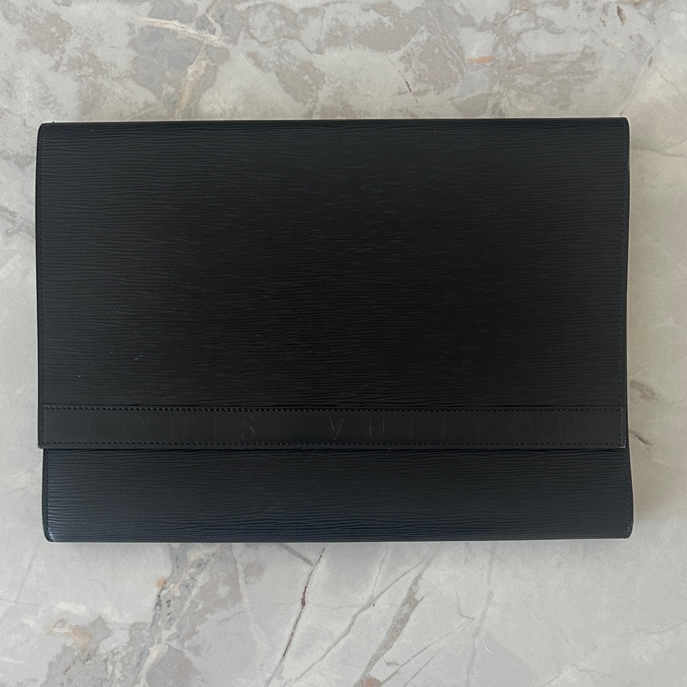 Sophisticated Black Epi Leather Women's Laptop Pochette Bag